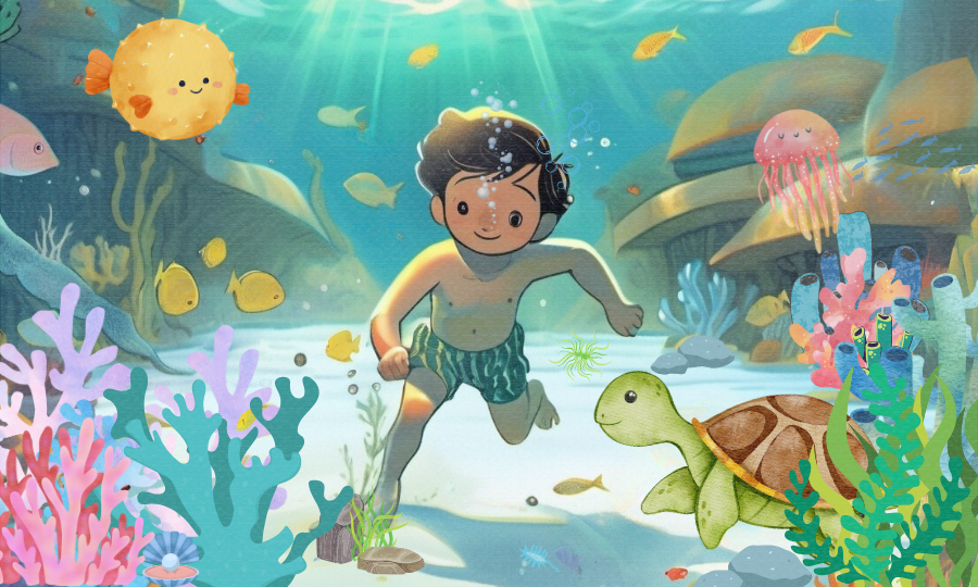 Illustration: Bajau child underwater